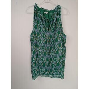 Max Studio Top Womens 3X Green Floral Boho Ruffle Neck Sleeveless Plus Blouse